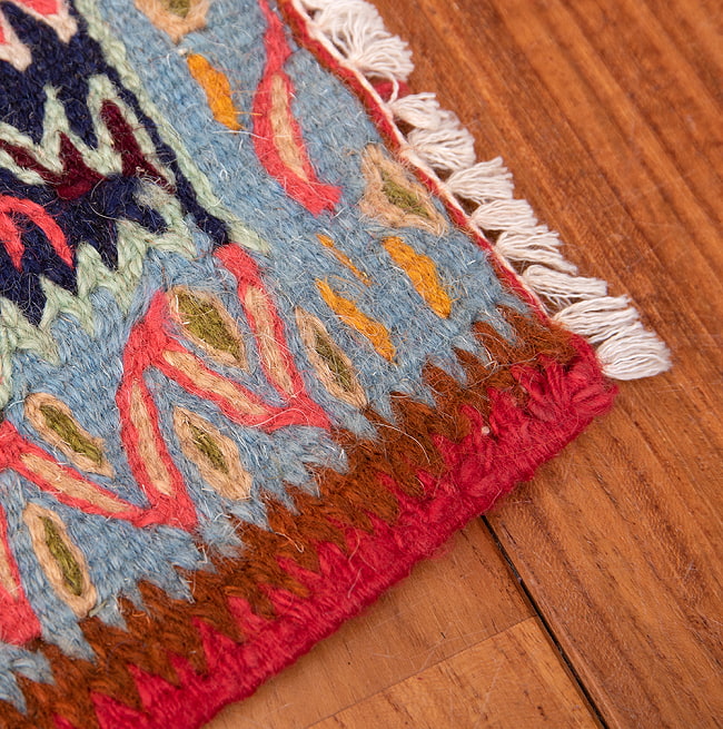 【一点物】バルーチ　カル・ムハマディ族　遊牧民による草木染め手織りトライバルキリム スリット織り - 約107cm x 75cm 11 - フリンジ周辺です