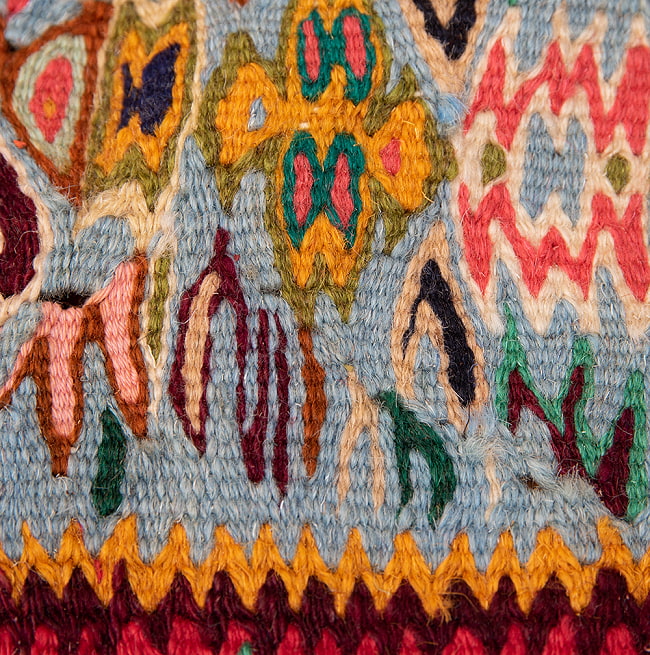 【一点物】バルーチ　カル・ムハマディ族　遊牧民による草木染め手織りトライバルキリム スリット織り - 約107cm x 75cm 9 - 柄をアップにしました