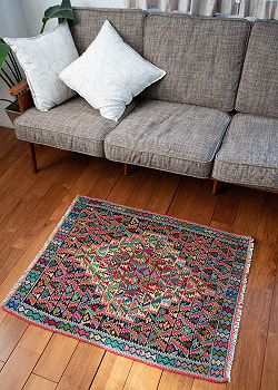 【一点物】バルーチ　カル・ムハマディ族　遊牧民による草木染め手織りトライバルキリム スリット織り - 約98cm x 80cm - サブ3