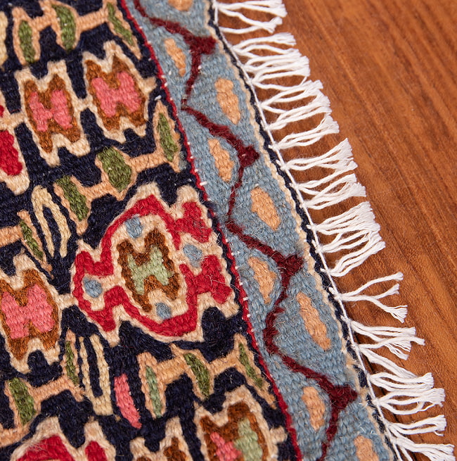 【一点物】バルーチ　カル・ムハマディ族　遊牧民による草木染め手織りトライバルキリム 曲線織り - 約97cm x 76cm 9 - フリンジ周辺です