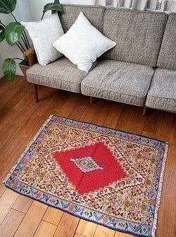 【一点物】バルーチ　カル・ムハマディ族　遊牧民による草木染め手織りトライバルキリム 曲線織り - 約109cm x 86cm - サブ3