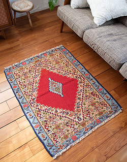 【一点物】バルーチ　カル・ムハマディ族　遊牧民による草木染め手織りトライバルキリム 曲線織り - 約109cm x 86cm - サブ4