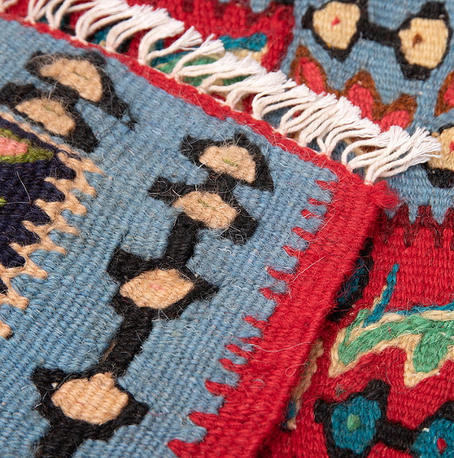 【一点物】バルーチ　カル・ムハマディ族　遊牧民による草木染め手織りトライバルキリム スリット織り - 約104cm x 80cm 11 - 両面に同じデザインがくる織り方で織られています