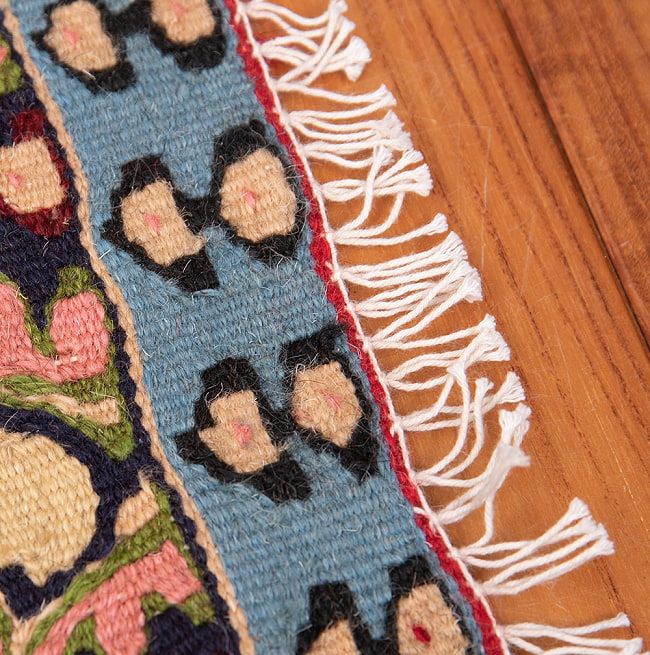 【一点物】バルーチ　カル・ムハマディ族　遊牧民による草木染め手織りトライバルキリム スリット織り - 約104cm x 80cm 9 - フリンジ周辺です