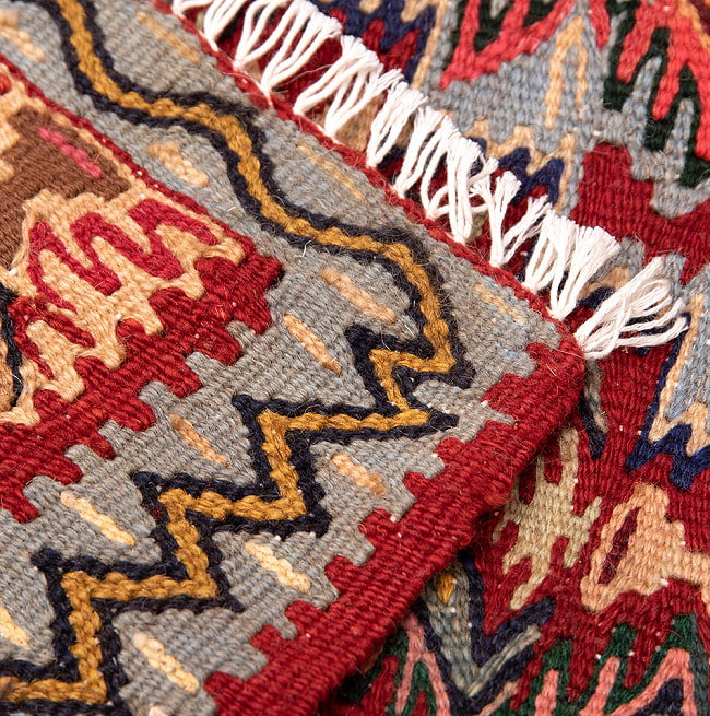 【一点物】バルーチ　カル・ムハマディ族　遊牧民による草木染め手織りトライバルキリム スリット織り - 約105cm x 79cm 10 - 両面に同じデザインがくる織り方で織られています