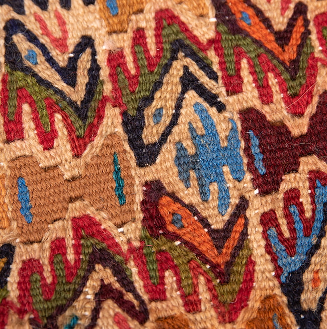 【一点物】バルーチ　カル・ムハマディ族　遊牧民による草木染め手織りトライバルキリム スリット織り - 約105cm x 79cm 7 - 柄をアップにしました