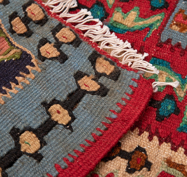 【一点物】バルーチ　カル・ムハマディ族　遊牧民による草木染め手織りトライバルキリム スリット織り - 約100cm x 80cm 10 - 両面に同じデザインがくる織り方で織られています