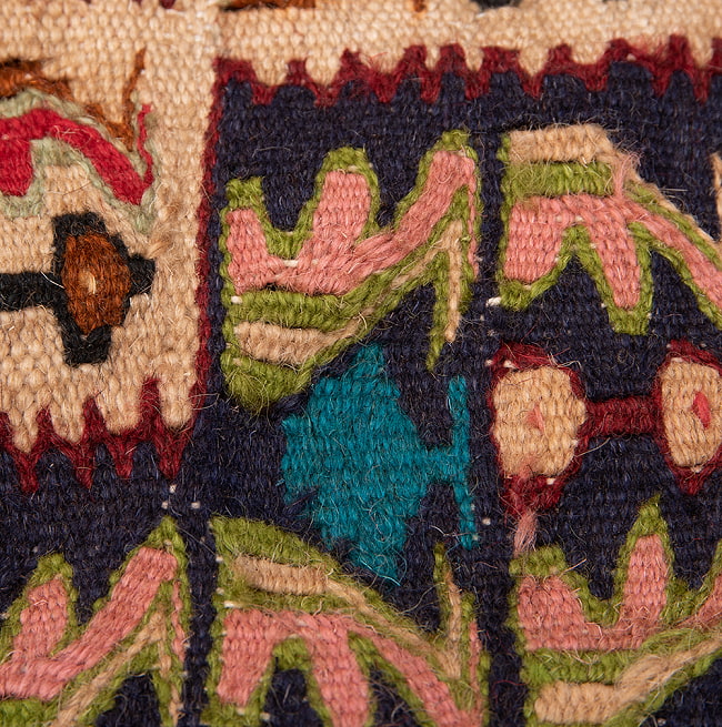 【一点物】バルーチ　カル・ムハマディ族　遊牧民による草木染め手織りトライバルキリム スリット織り - 約100cm x 80cm 7 - 柄をアップにしました
