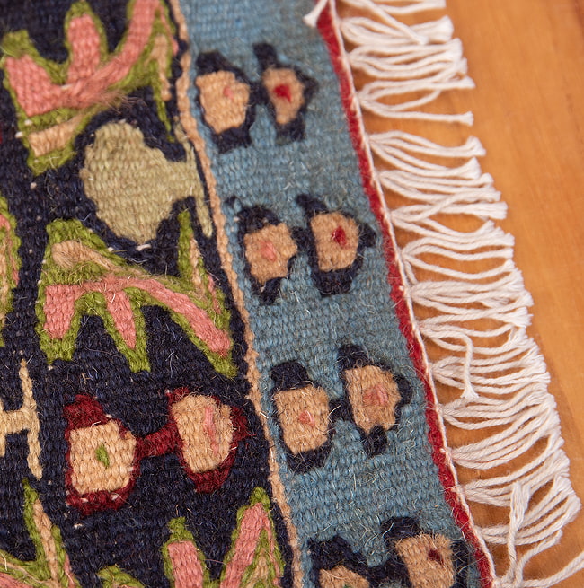 【一点物】バルーチ　カル・ムハマディ族　遊牧民による草木染め手織りトライバルキリム スリット織り - 約100cm x 80cm 8 - フリンジ周辺です