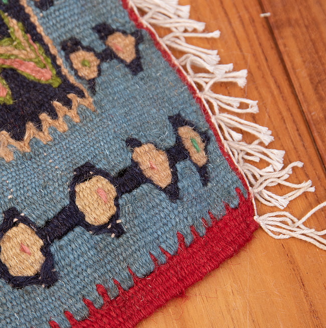 【一点物】バルーチ　カル・ムハマディ族　遊牧民による草木染め手織りトライバルキリム スリット織り - 約100cm x 80cm 9 - フリンジ周辺です