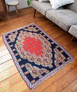 【一点物】バルーチ　カル・ムハマディ族　遊牧民による草木染め手織りトライバルキリム 曲線織り - 約115cm x 80cm - サブ4