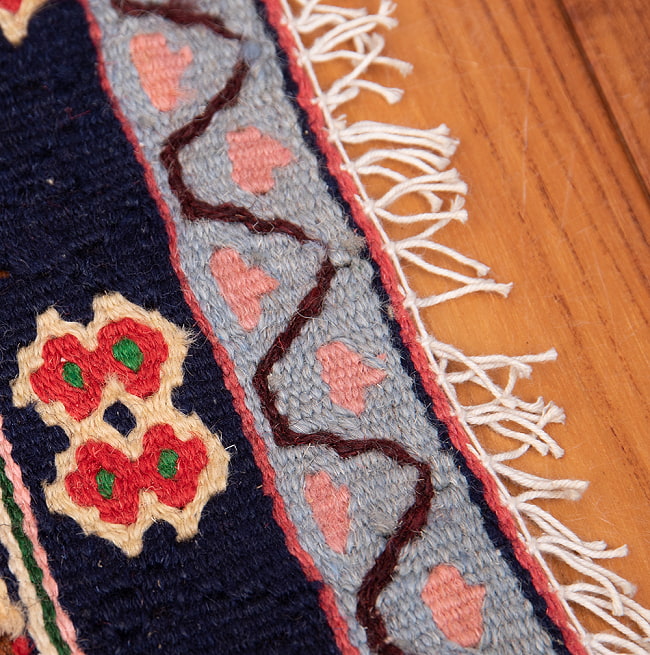 【一点物】バルーチ　カル・ムハマディ族　遊牧民による草木染め手織りトライバルキリム 曲線織り - 約115cm x 80cm 8 - フリンジ周辺です