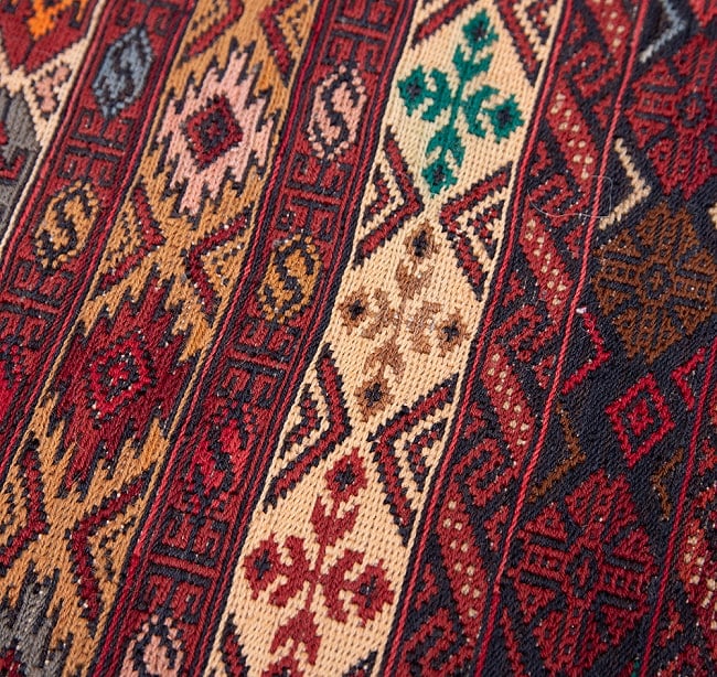 【一点物】バルーチ　カル・ムハマディ族　遊牧民による草木染め手織りトライバルキリム スマック織り スマック織り - 約190cm x 114cm 12 - 柄をアップにしました