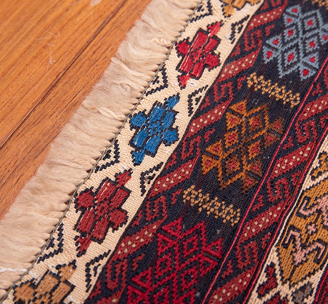 【一点物】バルーチ　カル・ムハマディ族　遊牧民による草木染め手織りトライバルキリム スマック織り スマック織り - 約190cm x 114cm 13 - フリンジの部分です