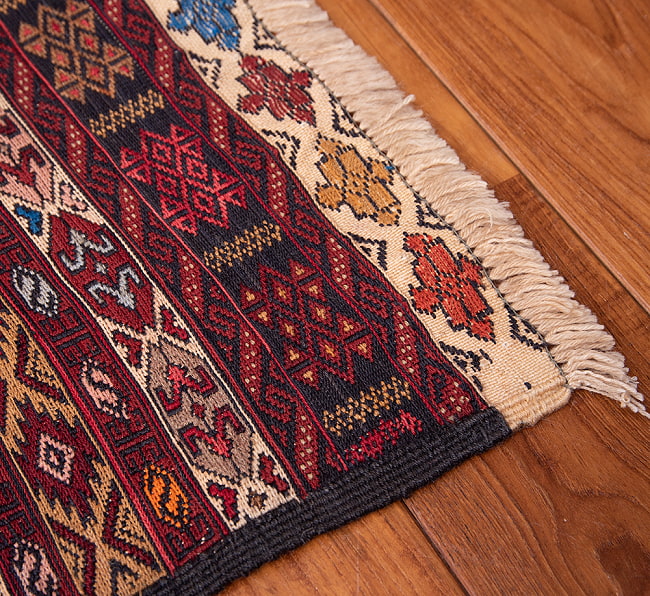 【一点物】バルーチ　カル・ムハマディ族　遊牧民による草木染め手織りトライバルキリム スマック織り スマック織り - 約190cm x 114cm 9 - フリンジの部分です