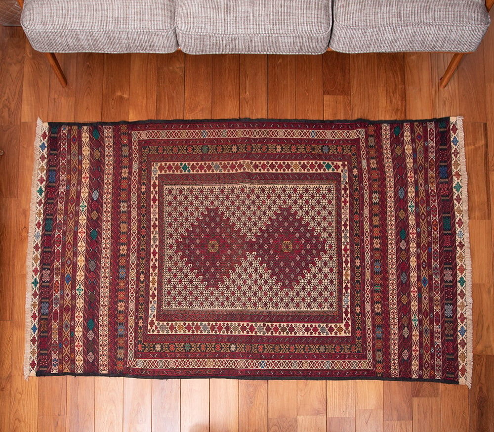 117×83cm【アフガニスタン 手織りキリム】トライバルラグ 手織り絨毯-