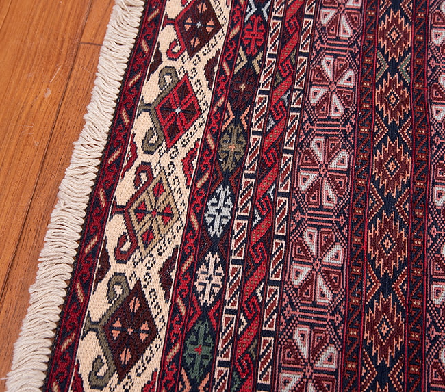 【一点物】バルーチ　カル・ムハマディ族　遊牧民による草木染め手織りトライバルキリム スマック織り - 約198cm x 122cm 12 - フリンジの部分です