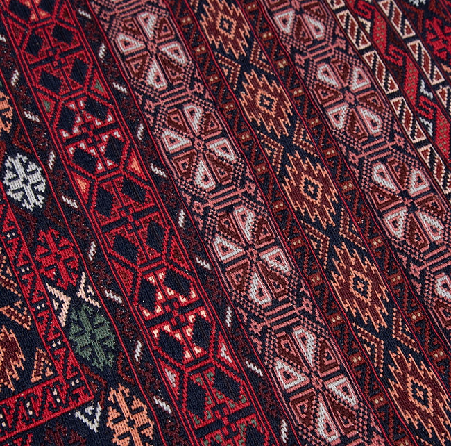 【一点物】バルーチ　カル・ムハマディ族　遊牧民による草木染め手織りトライバルキリム スマック織り - 約198cm x 122cm 8 - 柄をアップにしました
