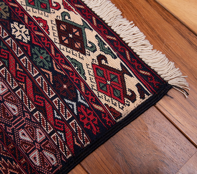 【一点物】バルーチ　カル・ムハマディ族　遊牧民による草木染め手織りトライバルキリム スマック織り - 約198cm x 122cm 9 - フリンジの部分です