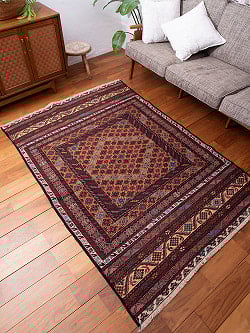 【一点物】バルーチ　カル・ムハマディ族　遊牧民による草木染め手織りトライバルキリム スマック織り - 約185cm x 122cm - サブ3