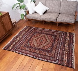 【一点物】バルーチ カル・ムハマディ族 遊牧民による草木染め手織りトライバルキリム スマック織り - 約185cm x 122cm(AFG-JYU-6)