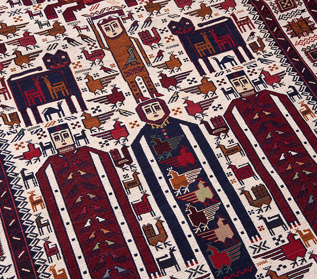 【一点物】バルーチ　カル・ムハマディ族　遊牧民による草木染め手織りトライバルキリム スマック織り - 約198cm x 113cm 13 - 柄をアップにしました