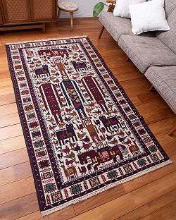 【一点物】バルーチ　カル・ムハマディ族　遊牧民による草木染め手織りトライバルキリム スマック織り - 約198cm x 113cm - サブ3