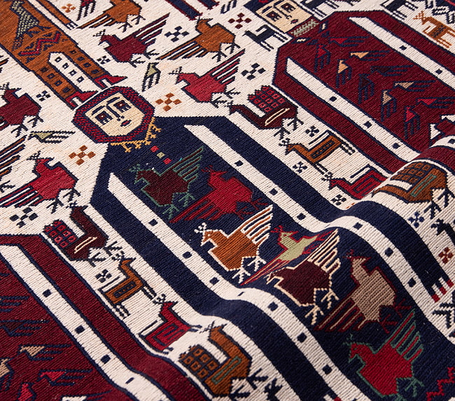 【一点物】バルーチ　カル・ムハマディ族　遊牧民による草木染め手織りトライバルキリム スマック織り - 約198cm x 113cm 8 - 柄をアップにしました