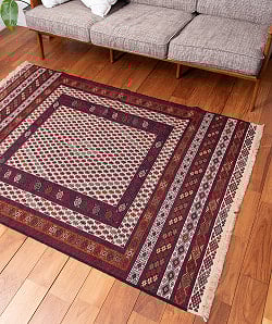 【一点物】バルーチ　カル・ムハマディ族　遊牧民による草木染め手織りトライバルキリム スマック織り - 約188cm x 120cm - サブ2