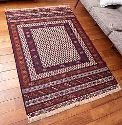 【一点物】バルーチ　カル・ムハマディ族　遊牧民による草木染め手織りトライバルキリム スマック織り - 約188cm x 120cm - サブ3