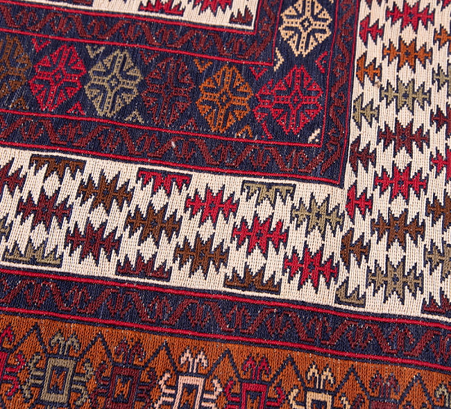 【一点物】バルーチ　カル・ムハマディ族　遊牧民による草木染め手織りトライバルキリム スマック織り - 約188cm x 120cm 9 - 柄をアップにしました