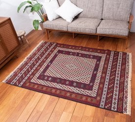 【一点物】バルーチ カル・ムハマディ族 遊牧民による草木染め手織りトライバルキリム スマック織り - 約188cm x 120cm(AFG-JYU-8)