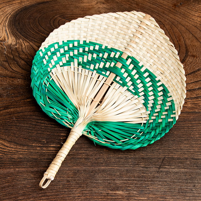 ベトナムの竹製 手作り リーフ型うちわ - 小 11 - 2：グリーン