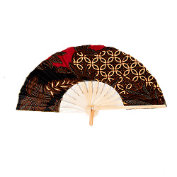 バティック伝統布 バリ島の 竹製扇子小（24cm） - サブ2
