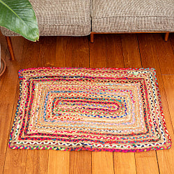 コットンとジュートのカラフル手編みラグ【90×60cm】 - サブ2