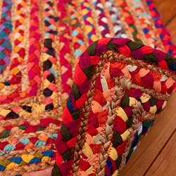 コットンとジュートのカラフル手編みラグ【90×60cm】 - サブ5