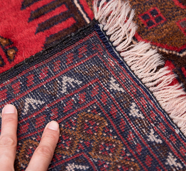 遊牧民バローチの手織り絨毯【約147cm x 87cm】 10 - 裏面はこのような感じになっています