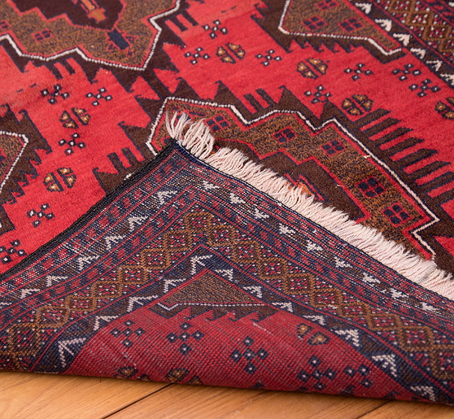 遊牧民バローチの手織り絨毯【約147cm x 87cm】 12 - 裏面はこのような感じになっています