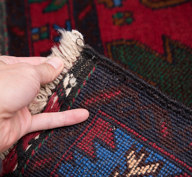 遊牧民バローチの手織り絨毯【約206cm x 105cm】 12 - 裏面はこのような感じになっています
