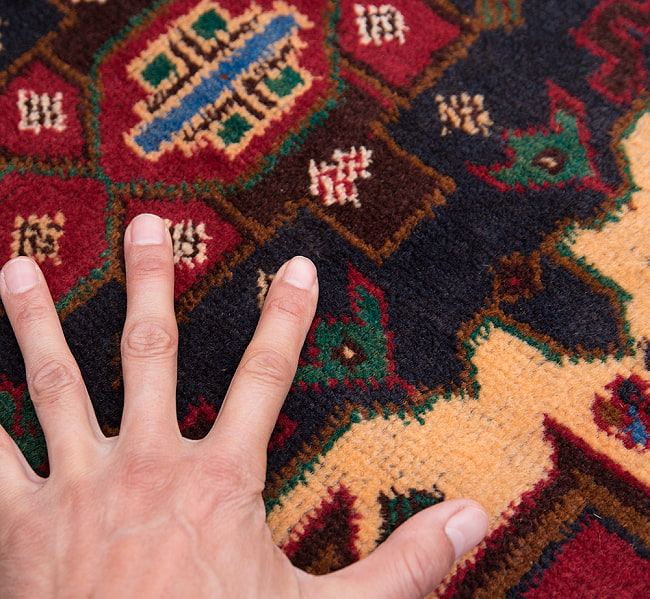 遊牧民バローチの手織り絨毯【約206cm x 105cm】 9 - 柄を拡大してみました