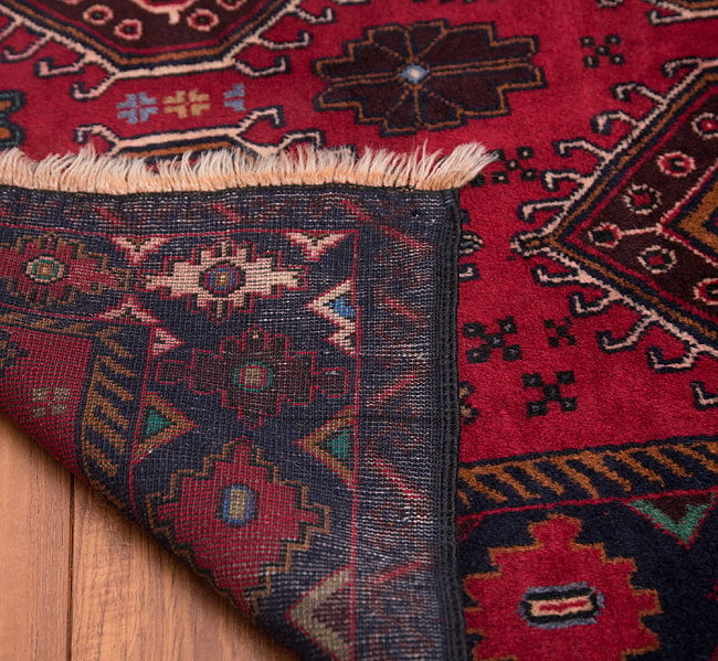 遊牧民バローチの手織り絨毯【約147cm x 94cm】 13 - 裏面はこのような感じになっています