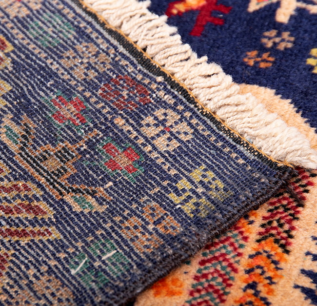 遊牧民バローチの手織り絨毯【約206cm x 113cm】 11 - 裏面はこのような感じになっています