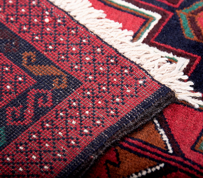 遊牧民バローチの手織り絨毯【約200cm x 115cm】 10 - 裏面はこのような感じになっています