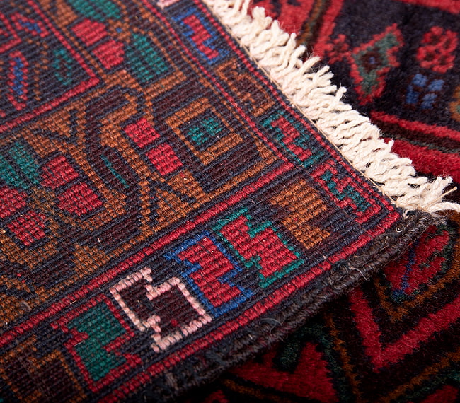 遊牧民バローチの手織り絨毯【約185cm x 108cm】 9 - 裏面はこのような感じになっています