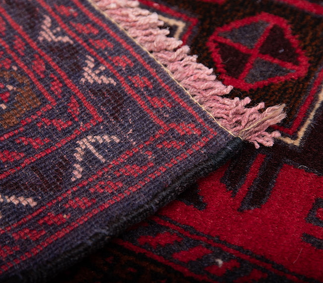 遊牧民バローチの手織り絨毯【約193cm x 107cm】 9 - 裏面はこのような感じになっています