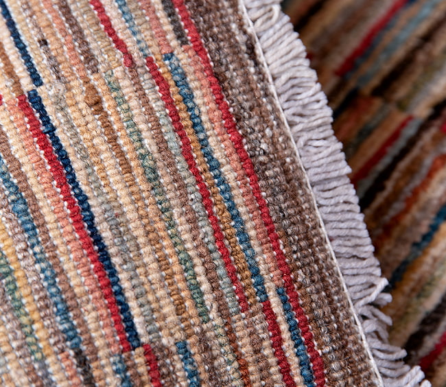 【一点物】パシュトゥンの手織り絨毯 - 90cm x 60cm 11 - 裏面です。手織りなのがわかります