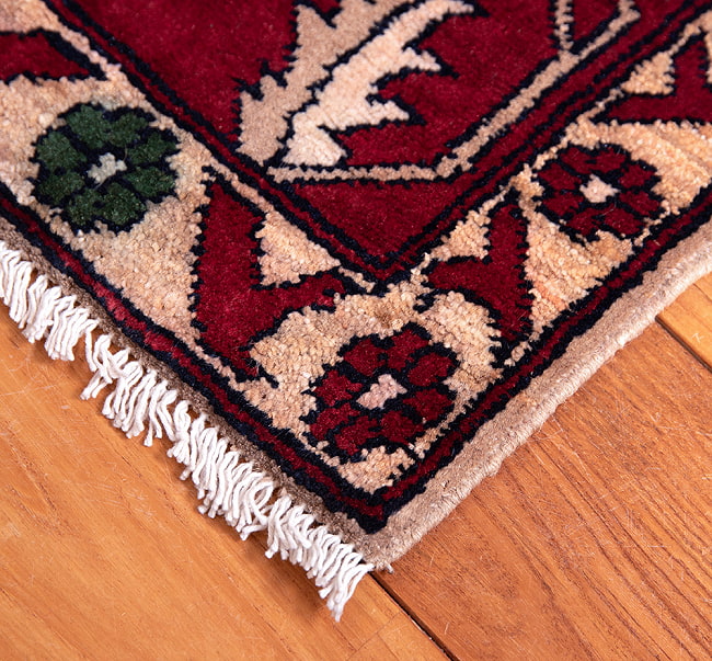 【一点物】パシュトゥンの手織り絨毯 - 83cm x 60cm 10 - フリンジの部分です