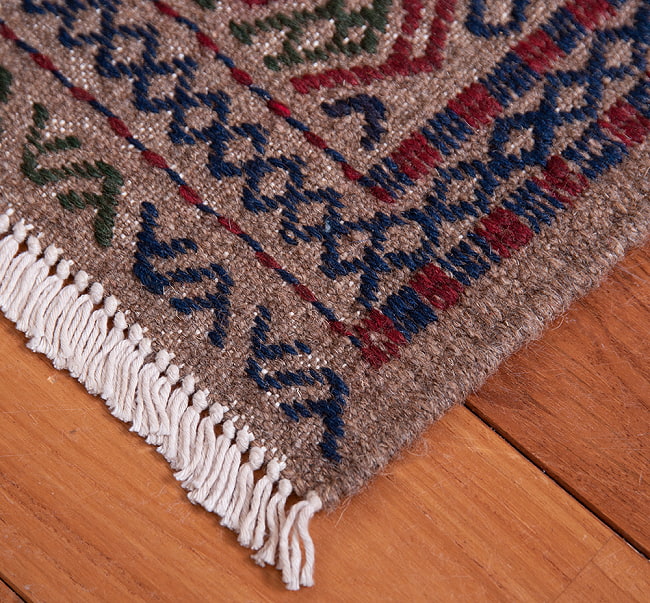 【一点物】バルーチ　カル・ムハマディ族　遊牧民による草木染め手織りトライバルキリム 平織り - 約97cm x 57cm 11 - フリンジ周辺を拡大しました