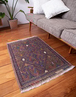 【一点物】バルーチ　カル・ムハマディ族　遊牧民による草木染め手織りトライバルキリム 平織り - 約97cm x 57cm - サブ5