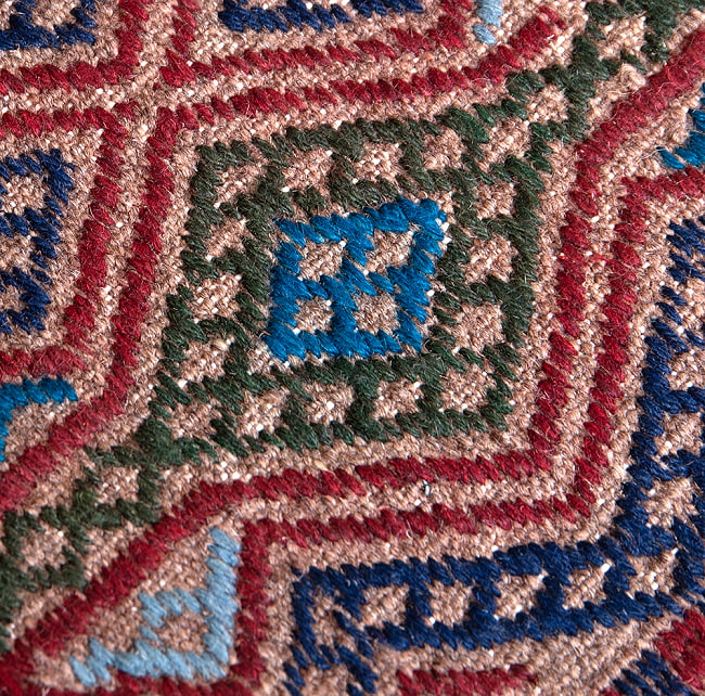 【一点物】バルーチ　カル・ムハマディ族　遊牧民による草木染め手織りトライバルキリム 平織り - 約97cm x 57cm 8 - 柄をアップにしました